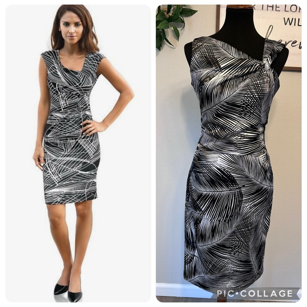 Maggy London Elegant Black and White Patterned Dress